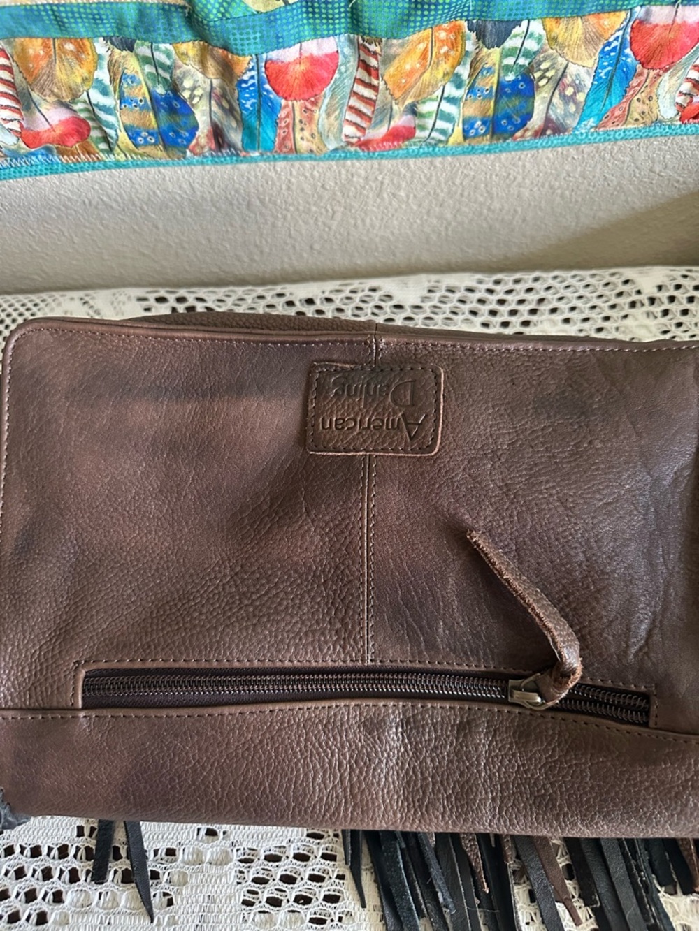 American Darling Brown Leather Fringe Crossbody with Turquoise Accent - Picture 3 of 3